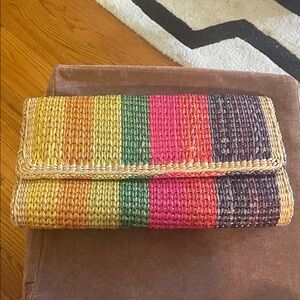 Vintage 70’s Woven 14x8 Multicolor Striped Straw Clutch